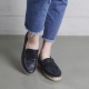 Women's Apron Toe Black Leather Espadrille Loafers Shoes