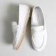 Women's Apron Toe White Leather Espadrille Loafers Shoes