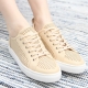 Women's leather square dotted punched fashion sneakers white beige silver