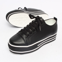 Women's Cap Toe Thick Platform Black Synthetic Leather Lace Up Fashion Sneakers﻿﻿ Shoes