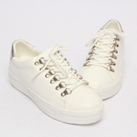 Women's High Thick Platform D-Ring Eyelet Lace Up Silver Low Top Sneakers Shoes
