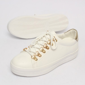 Women's High Thick Platform D-Ring Eyelet Lace Up Gold﻿ Low Top Sneakers