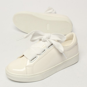 Wide Eyelet Lace Up Glossy White 