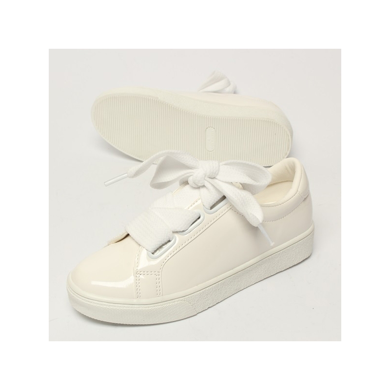 Wide Eyelet Lace Up Glossy White 