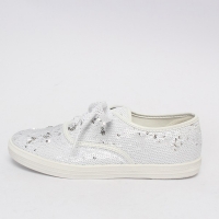 Women's Glitter White Spangle Eyelet Lace Up Closure Fashion﻿ Sneakers Shoes