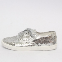 Women's Glitter Silver Spangle Eyelet Lace Up Closure Fashion﻿ Sneakers Shoes
