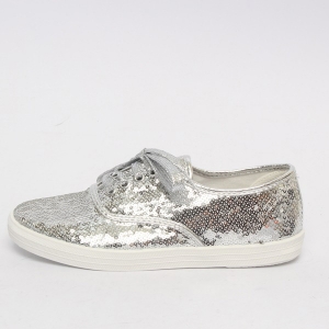 Women's Glitter Silver Spangle Lace Up Fashion﻿ Sneakers