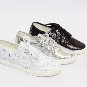 Women's Glitter Silver Spangle Lace Up Fashion﻿ Sneakers
