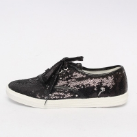 Women's Glitter Black Spangle Eyelet Lace Up Closure Fashion﻿ Sneakers Shoes