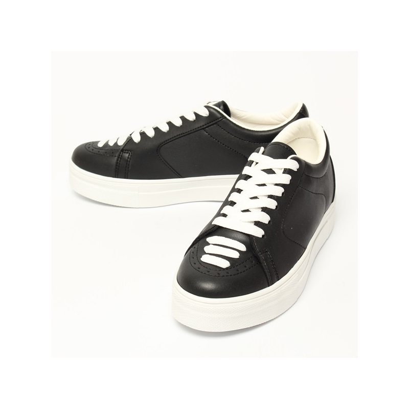 Women's Thick Platform Black Synthetic Leather Lace Up Fashion﻿ Sneakers