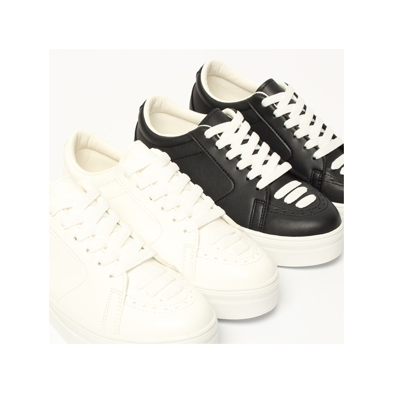Women's Thick Platform White Synthetic Leather Lace Up Fashion﻿ Sneakers