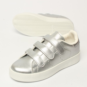 Women's Triple Velcro Strap White Platform Silver﻿ Synthetic Leather Fashion﻿ Sneakers