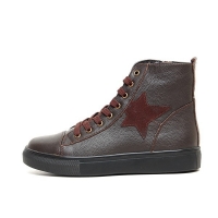 Women's Cap Toe Star Lace Up Zip Brown Leather High Top Fashion﻿ Sneakers