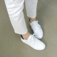 Women's Round Toe Star Patched Lace Up White Leather Fashion﻿ Sneakers Shoes