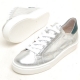 Women's Round Toe Star Patched Lace Up Silver Leather Fashion﻿ Sneakers Shoes