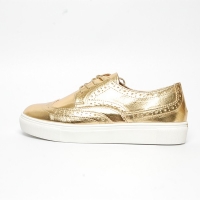 Women's Wing Tip Glitter Gold Synthetic Leather Low Top Fashion Sneakers Shoes﻿﻿