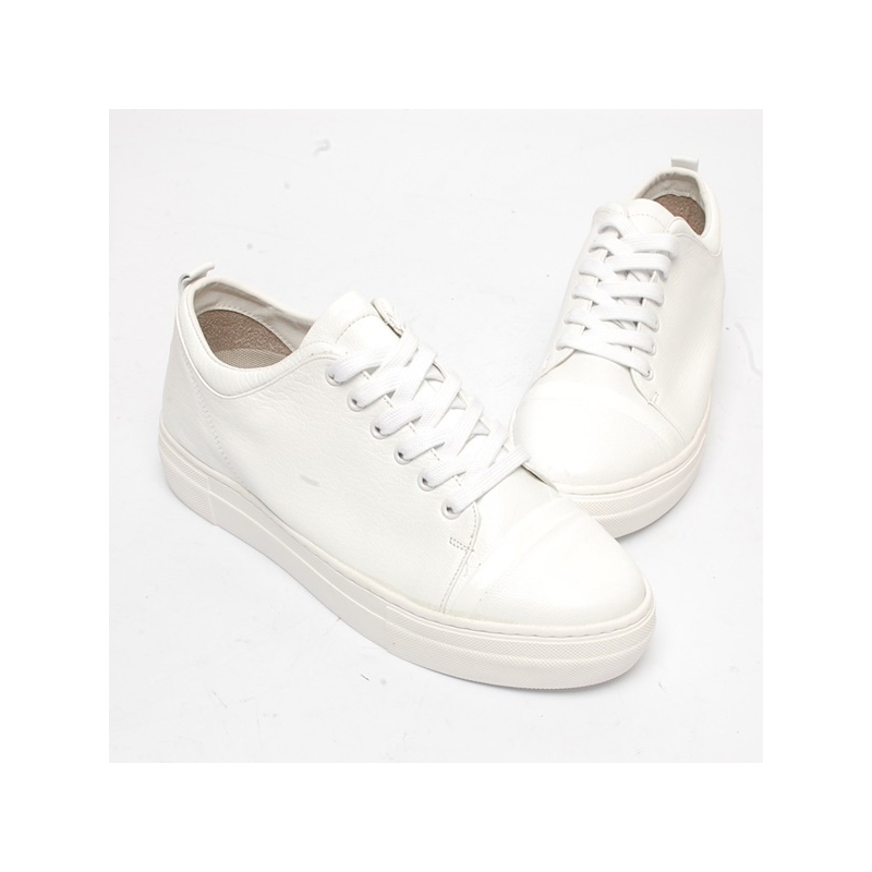 Women's Cap Toe Thick Platform Lace Up White Leather Low Top Fashion ...