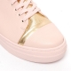 Women's Cap Toe Thick Platform Pink & Gold Lace Up Leather Low Top Fashion﻿ Sneakers Shoes