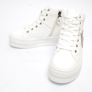 Women's Thick Platform Star Lace Up Zip White Leather High Top Fashion﻿ Sneakers