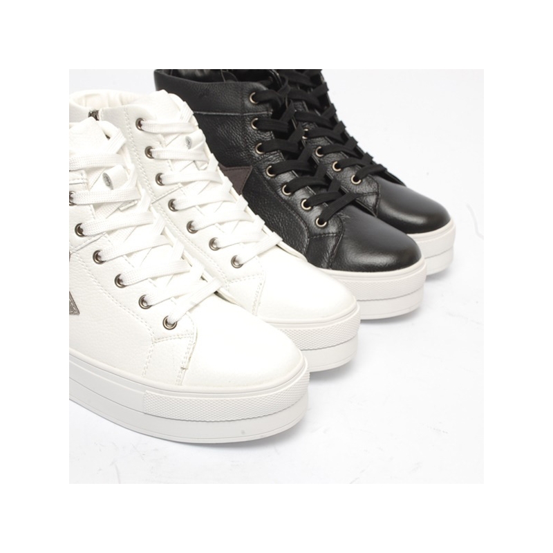 Women's Thick Platform Star Lace Up Zip White Leather High Top Fashion ...
