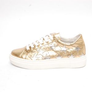 Women's Star Glitter Gold﻿ Leather Low Top Fashion Sneakers Shoes﻿﻿﻿﻿