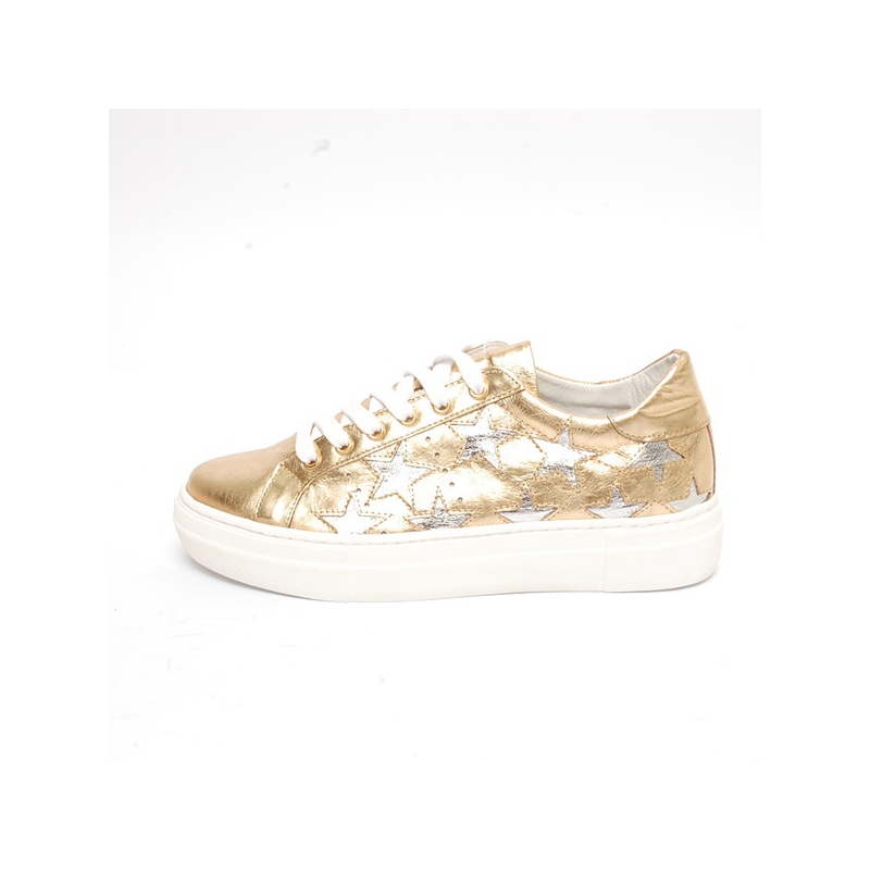 Women's Star Glitter Gold﻿ Leather Low Top Fashion Sneakers Shoes﻿﻿