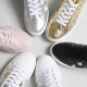 Women's Star Glitter Gold﻿ Leather Low Top Fashion Sneakers Shoes