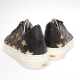 Women's Round Toe Gold Star Cut Out Lace Up Black Leather Low Top Fashion Sneakers Shoes