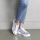 Women's Star Glitter Silver Leather Low Top Fashion Sneakers Shoes