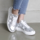 Women's Star Glitter Silver Leather Low Top Fashion Sneakers Shoes