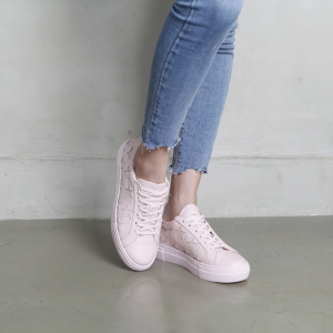 Women's Round Toe Star Cut Out Lace Up Pink Leather Low Top Fashion Sneakers Shoes﻿﻿﻿﻿