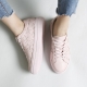 Women's Round Toe Star Cut Out Lace Up Pink Leather Low Top Fashion Sneakers Shoes