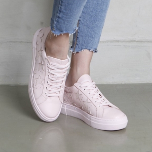Women's Round Toe Star Cut Out Lace Up Pink Leather Low Top Fashion ...