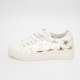 Women's Round Toe Gold Star Cut Out Lace Up White Leather Low Top Fashion Sneakers Shoes