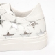 Women's Round Toe Silver Star Cut Out Lace Up White Leather Low Top Fashion Sneakers Shoes