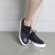 Women's Round Toe Fringe & Punching Thick Platform Lace Up Black Leather Low Top Fashion﻿ Sneakers Shoes