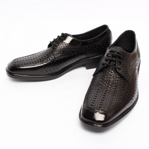 Men's Square Apron Toe Side Punching Summer Mesh Black Leather Lace Up Oxfords Dress Shoes
