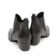 Women's Pointed Toe Elastic Band Back Tap Black Leather Block Med Heel Ankle Boots