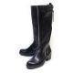 Women's Round Toe Outside Zip Closure Black Leather Block Heel Mid-Calf Long Boots