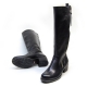 Women's Round Toe Outside Zip Closure Black Leather Block Heel Mid-Calf Long Boots