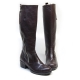 Women's Round Toe Outside Zip Closure Brown Leather Block Heel Mid-Calf Long Boots