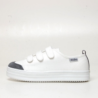 Women's Round Toe Triple Velcro Strap Thick Platform White Canvas Sneakers