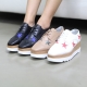 Women's High Thick Double Platform Lace Up Star Med Wedge Heel Beige Sneakers Shoes