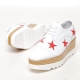 Women's High Thick Double Platform Lace Up Star Med Wedge Heel White Sneakers Shoes