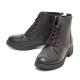 Women's Round Toe Black Leather Block Heel Middle Boots