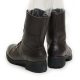 Women's Round Toe Brown Leather Block Heel Mid-Calf Boots
