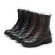 Women's Round Toe Brown Leather Block Heel Mid-Calf Boots