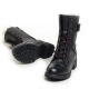 Women's Round Toe Belt Strap Black Leather Block Heel Mid-Calf Boots