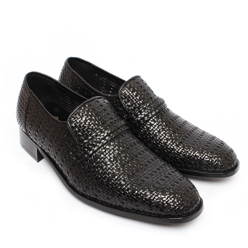 Men's Round Toe Summer Mesh Black Leather Loafers Dress Shoes