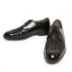 Men's Round Toe Punching Summer Mesh Black Leather Lace Up Oxfords Dress Shoes